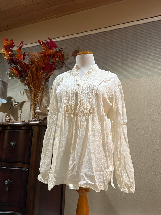 Vtg Faded Glory White Floral Blouse