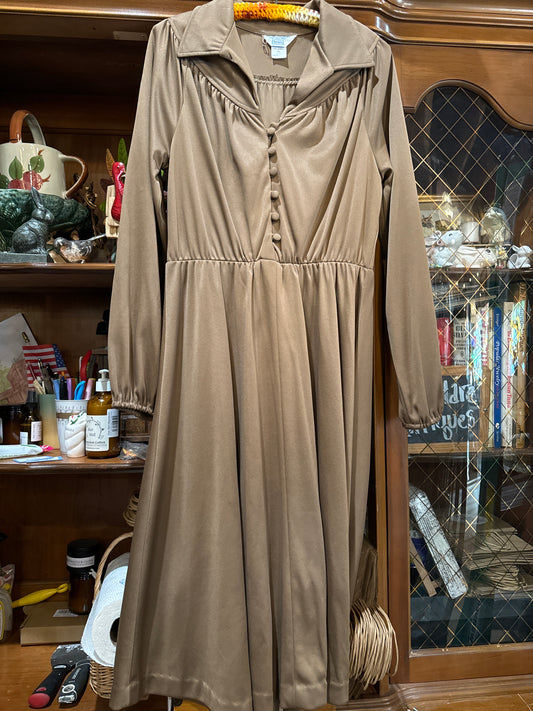 Vtg 1970s Sears Misses Light Brown Dress