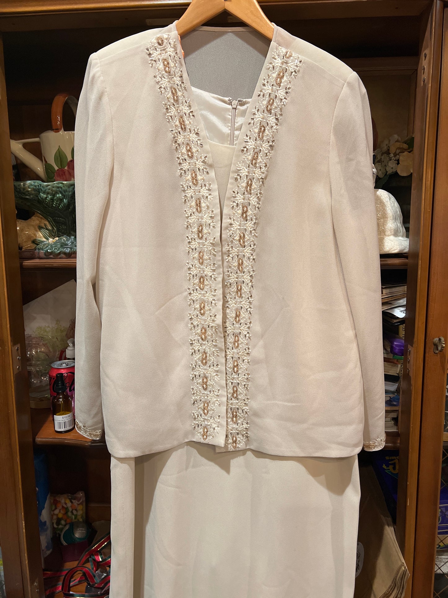 Vtg Beige Beaded Dress