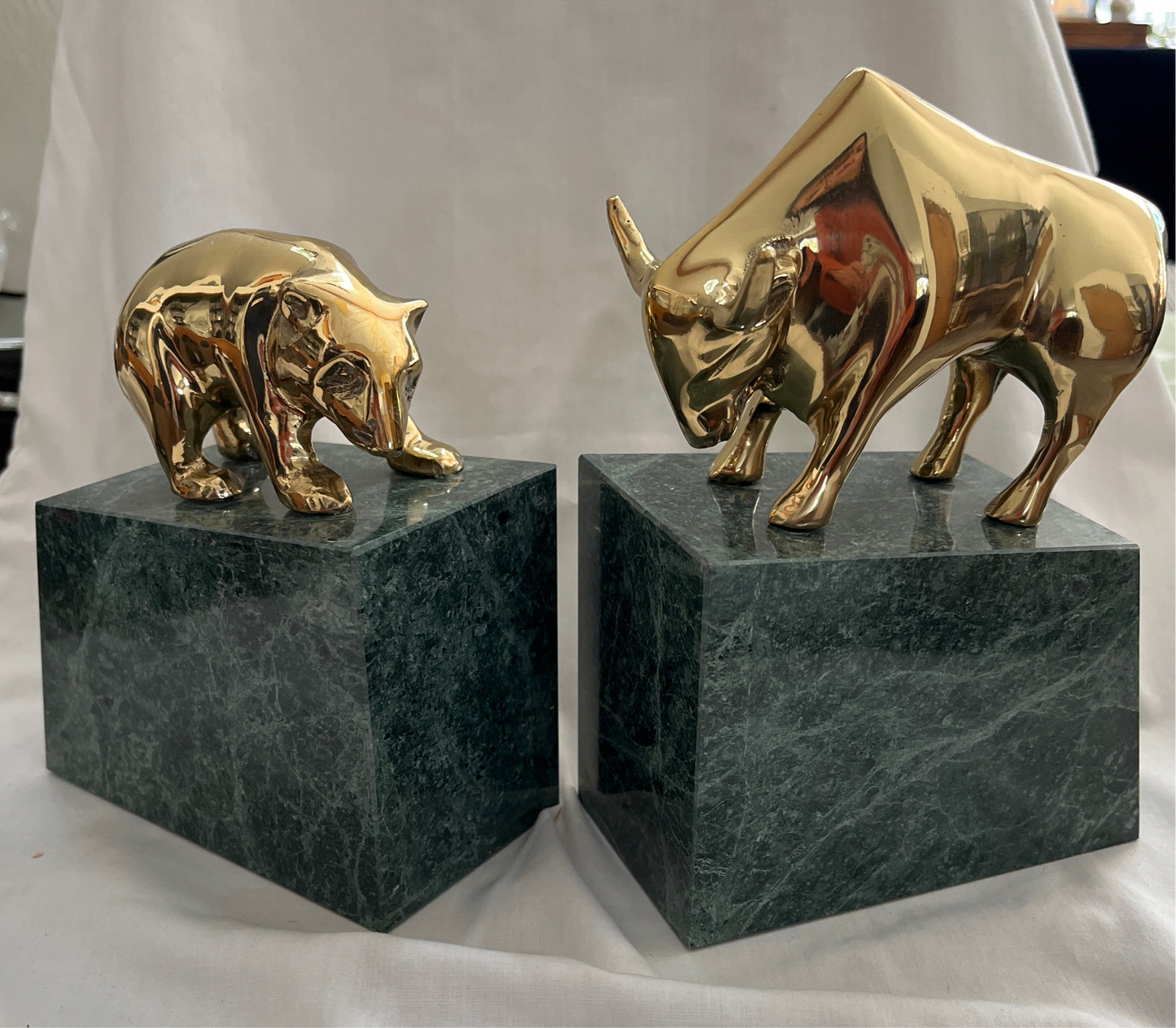 Bear/Bull Brass/Stone Bookends