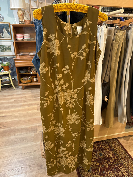 Vtg 90s Tan Floral Maxi Dress