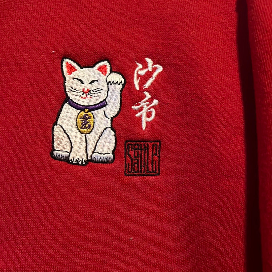 Vtg Red Seattle Japanese Cat Crewneck Sweater