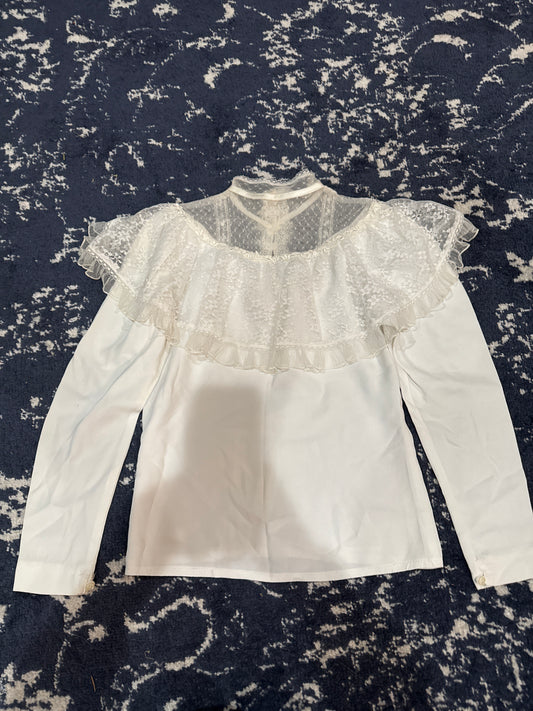 Vtg White Ruffle Shirt