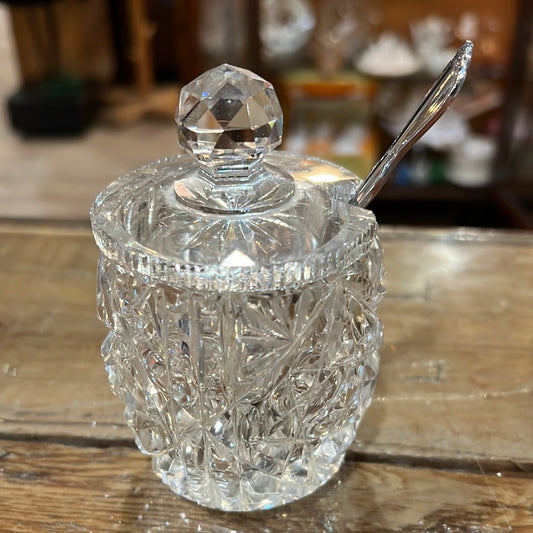 Antique Cut Crystal Sugar Jar w/Spoon