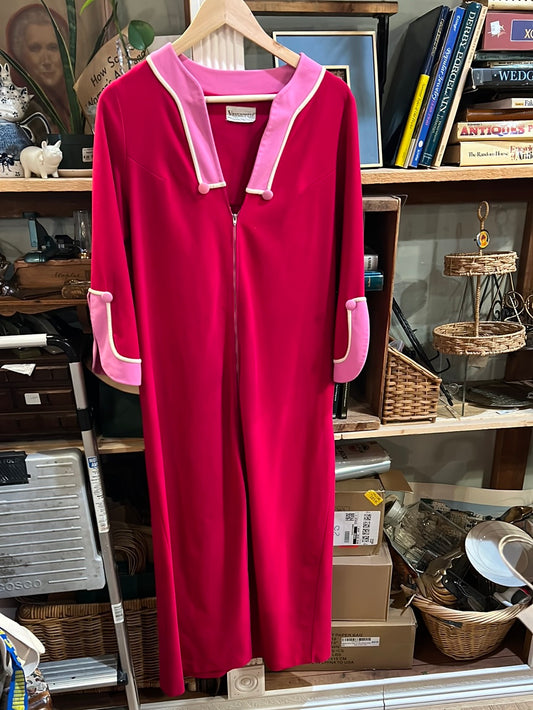 Pink Polyester Zip Up Robe