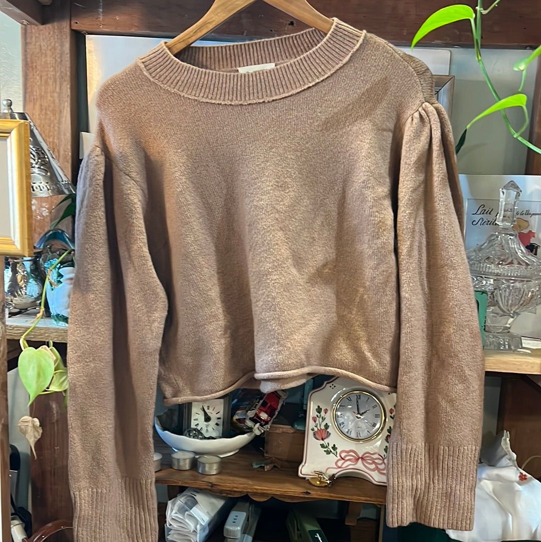 Tan Cotton Poly Blended Cropped Sweater