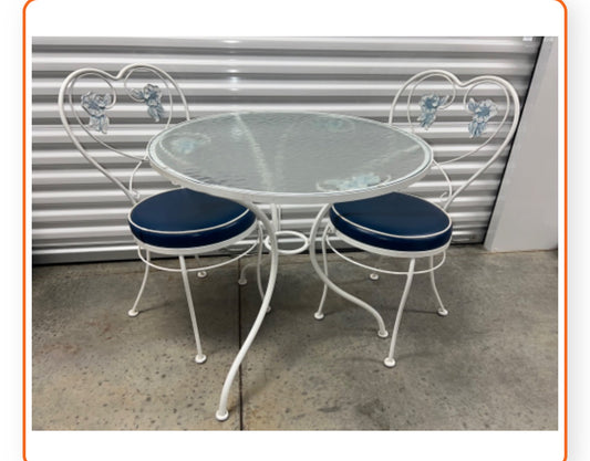 Vintage White Wrought Iron Table & Chairs