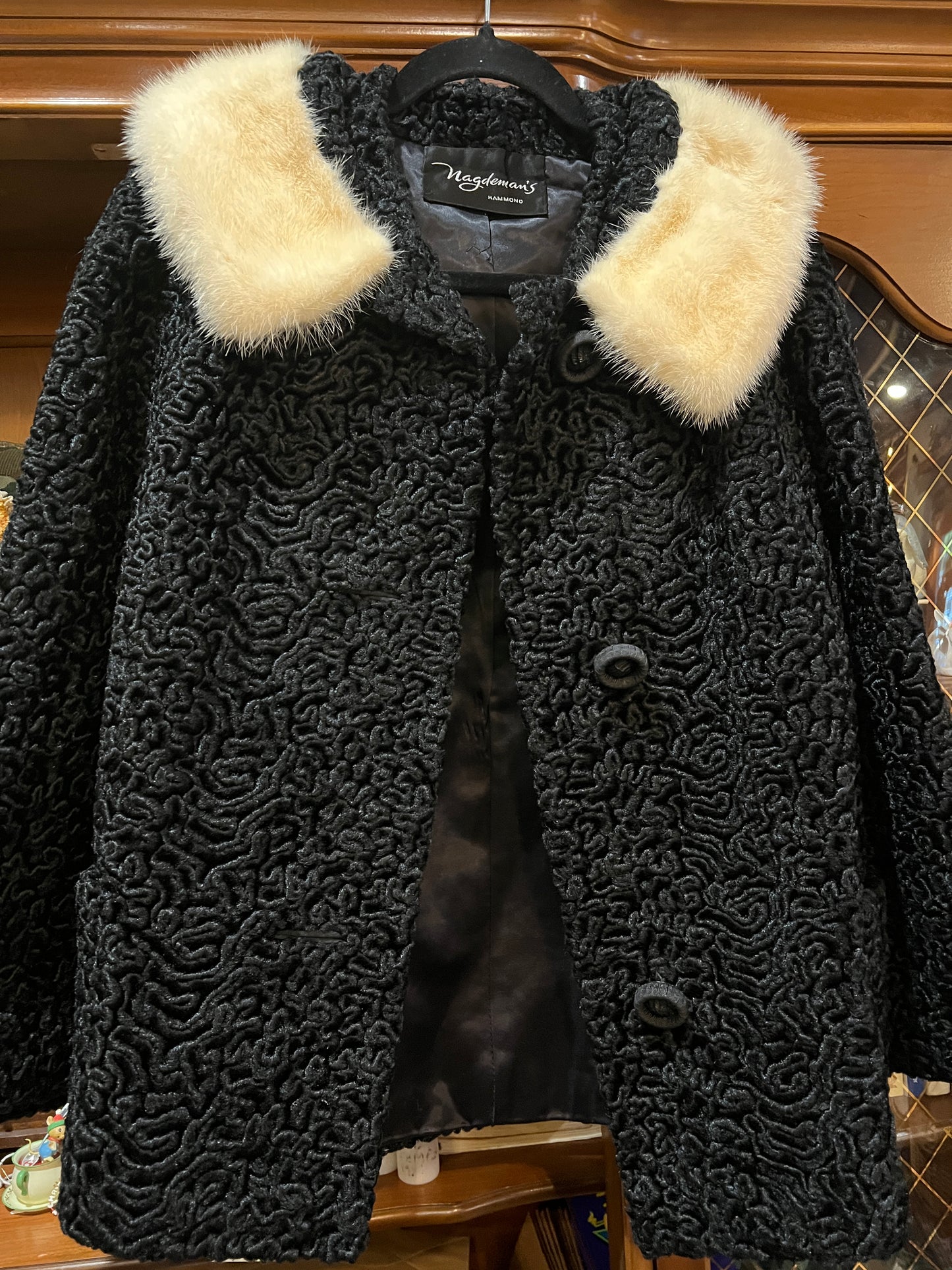 Vtg Nagdeman’s Astrakin Black Lamb Jacket with fur collar