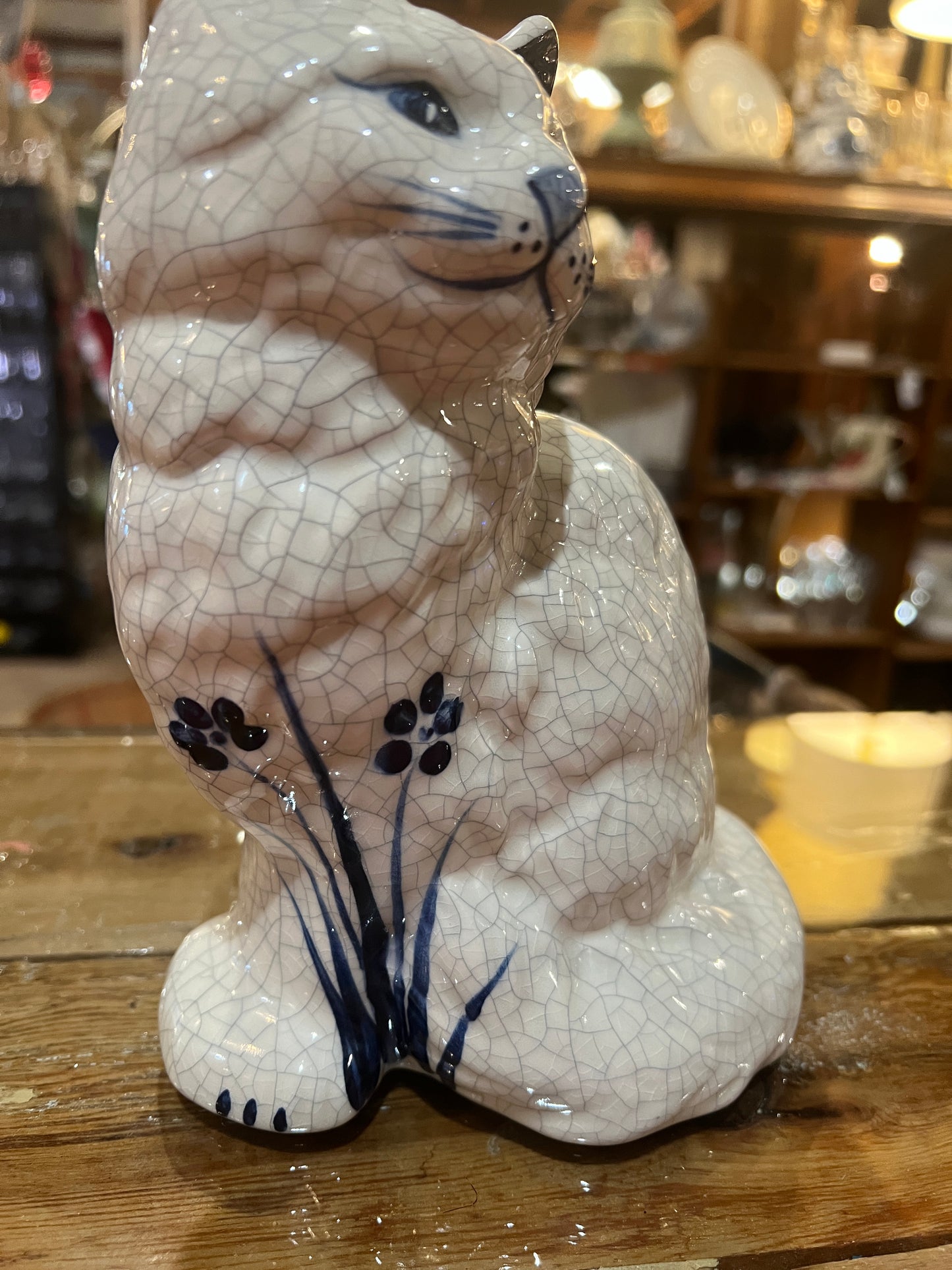 Dedham Pottery Cat Figurine w/flowers