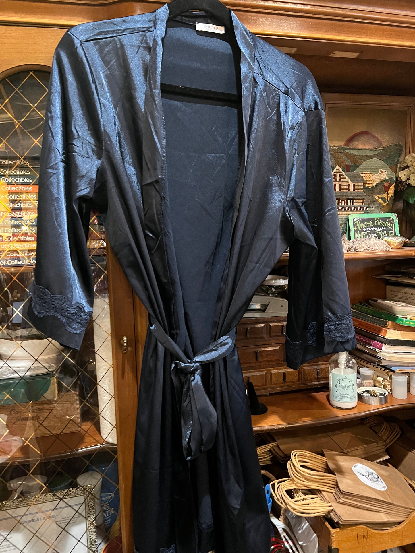 Navy Robe with Lace detail