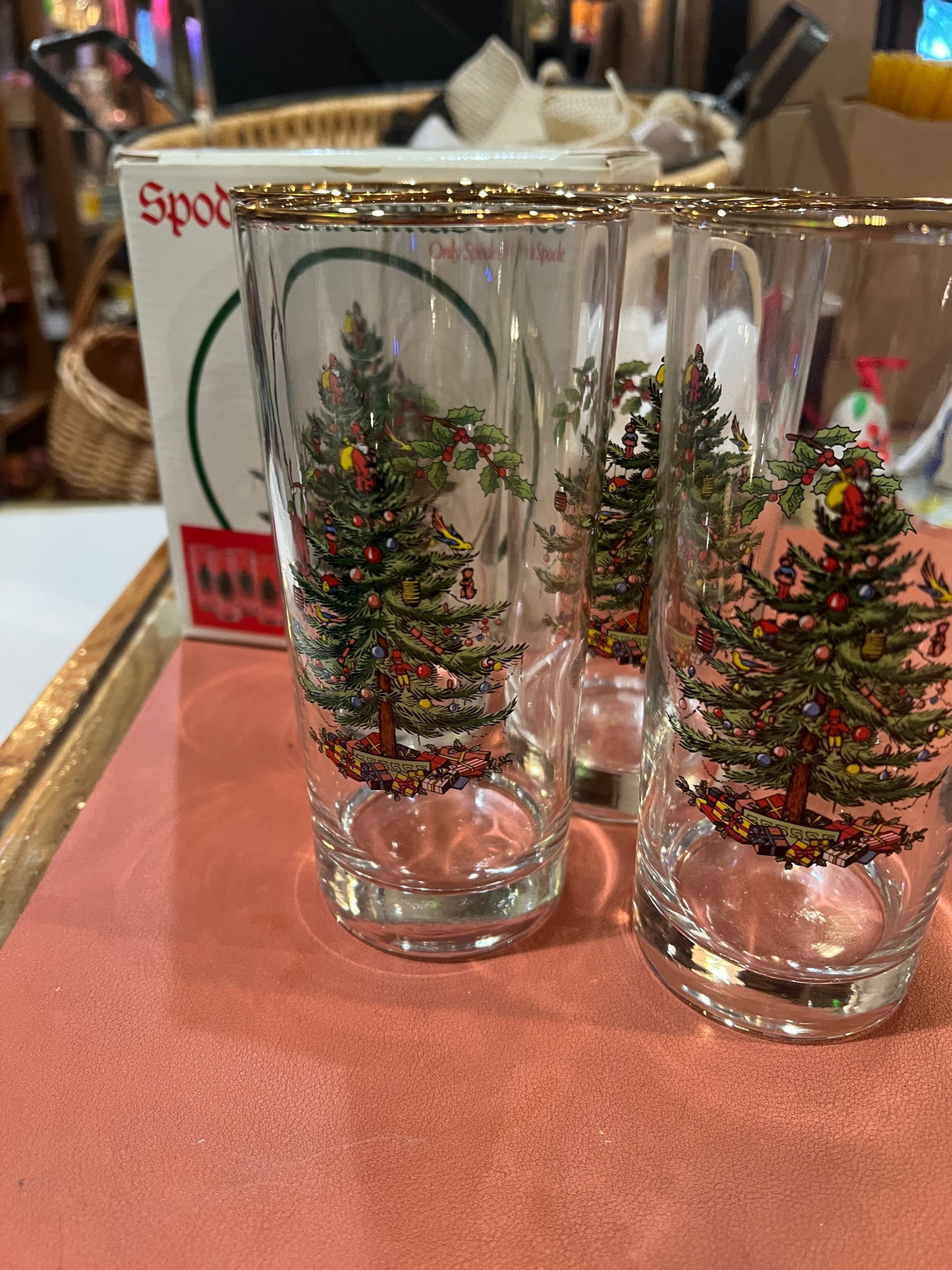 Vtg Set Spode Christmas Tree Highball Glasses (4)