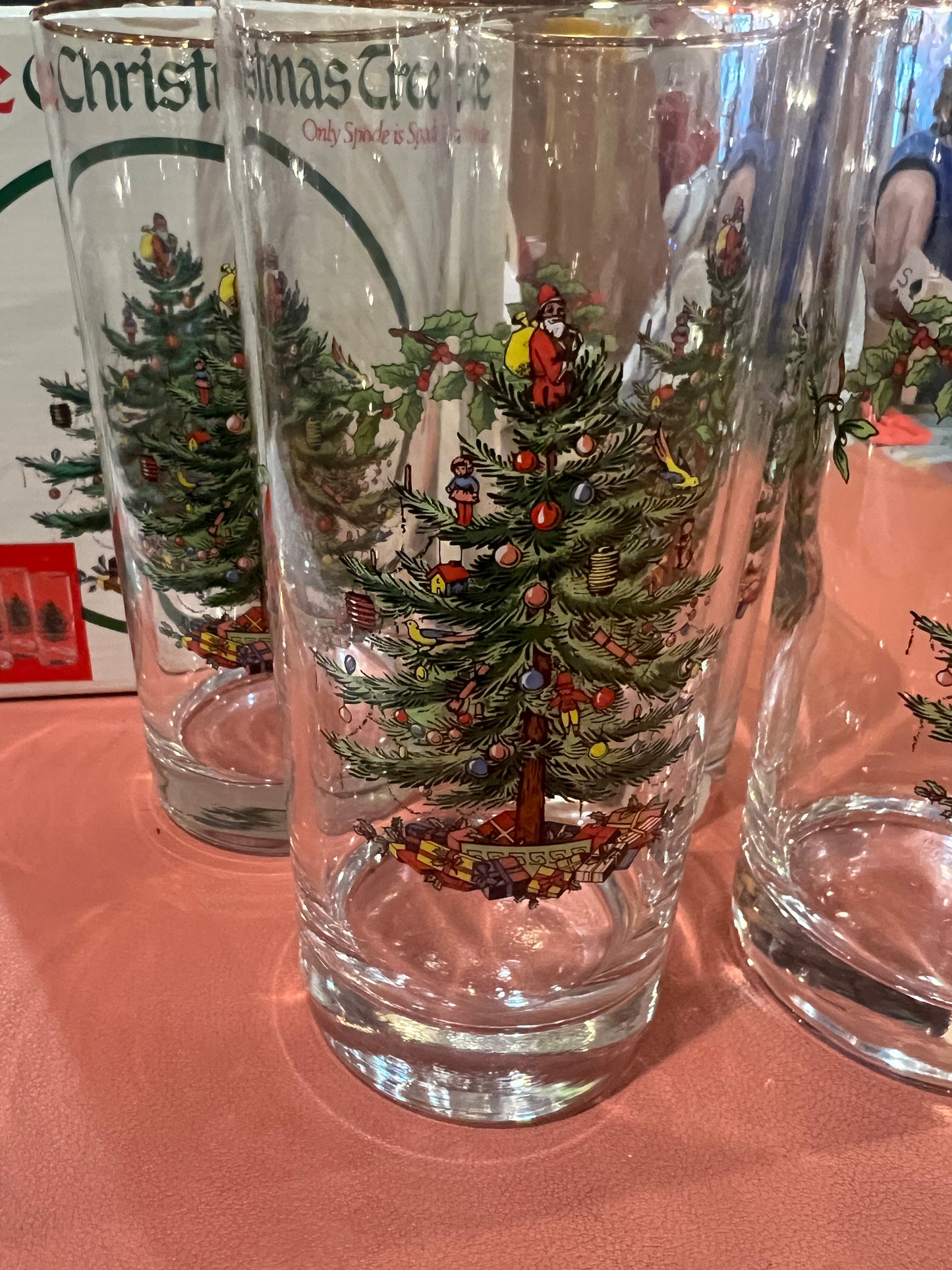 Vtg Set Spode Christmas Tree Highball Glasses (4)