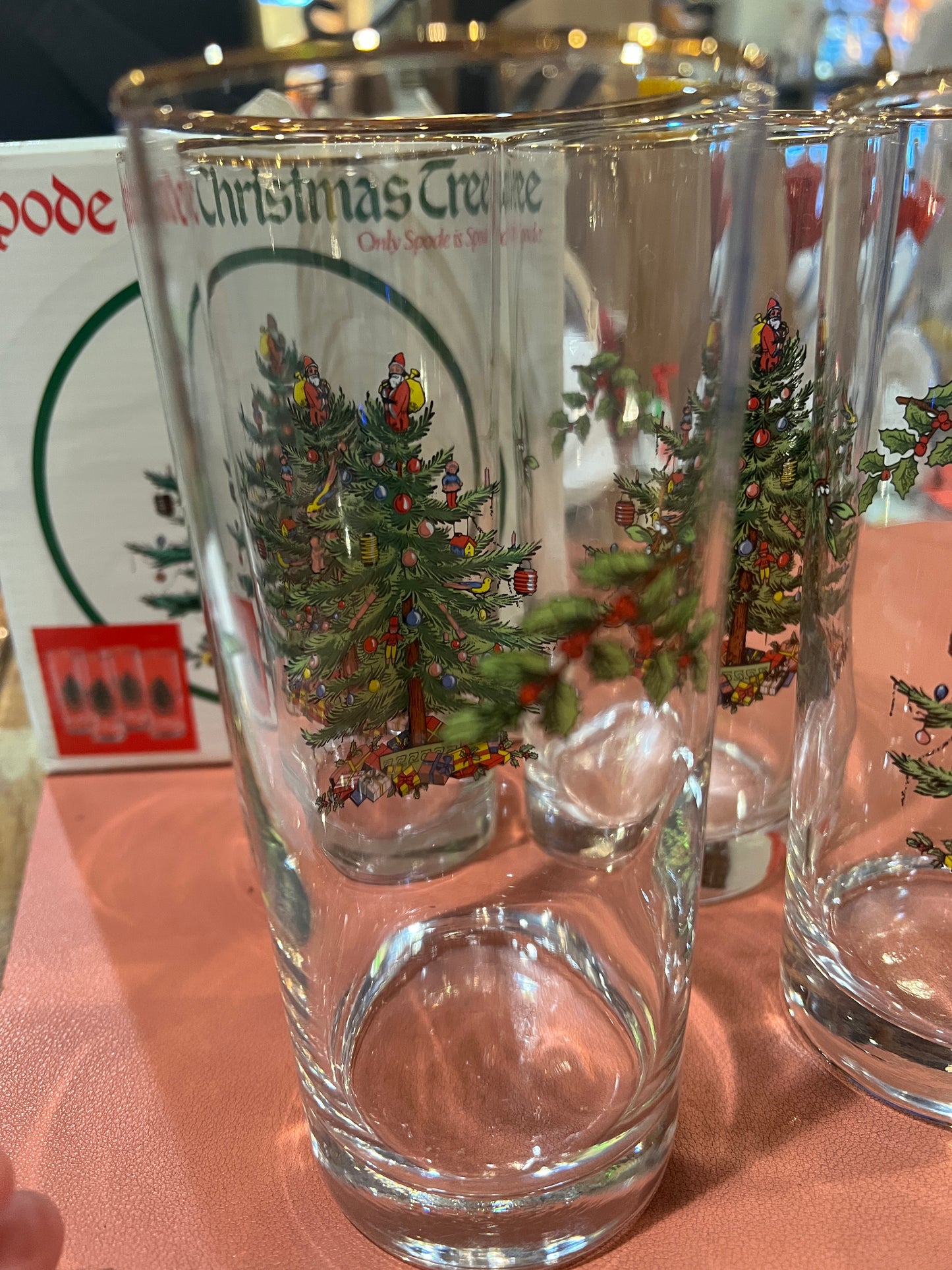 Vtg Set Spode Christmas Tree Highball Glasses (4)