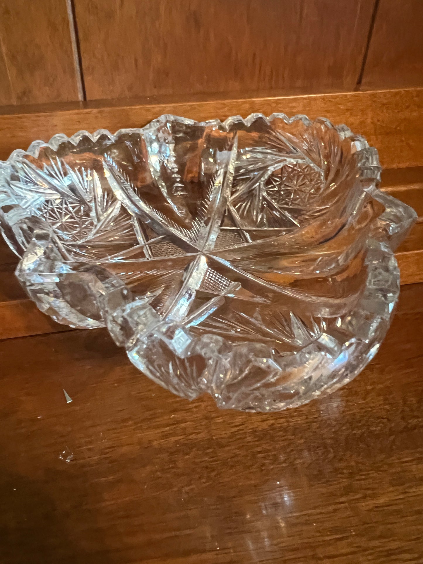 Vtg Crystal Clover Shaped Cut Bowl Brilliant Period