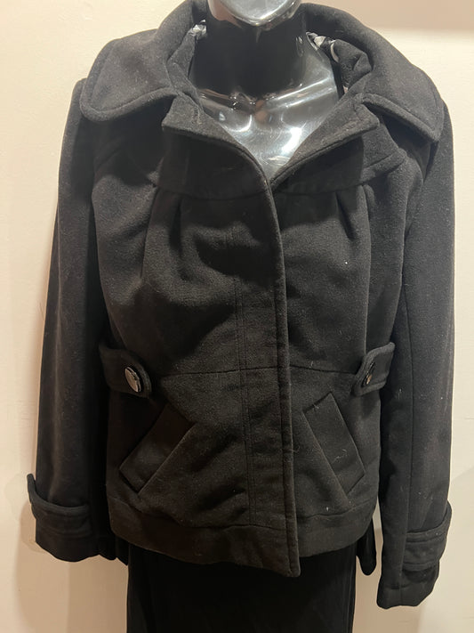 Tulle Black Button Down Hooded Peacoat(M)