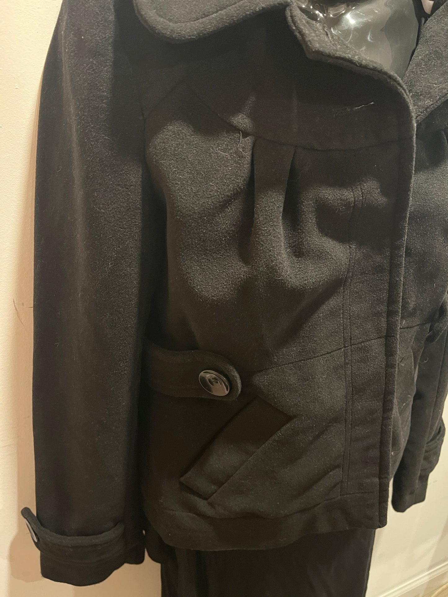 Tulle Black Button Down Hooded Peacoat(M)