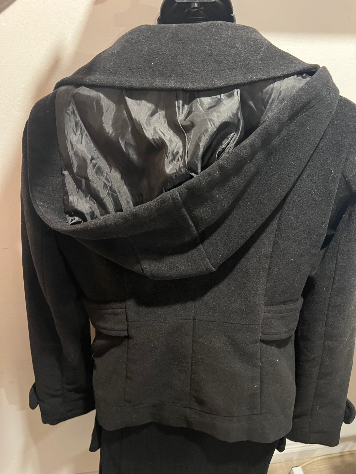 Tulle Black Button Down Hooded Peacoat(M)