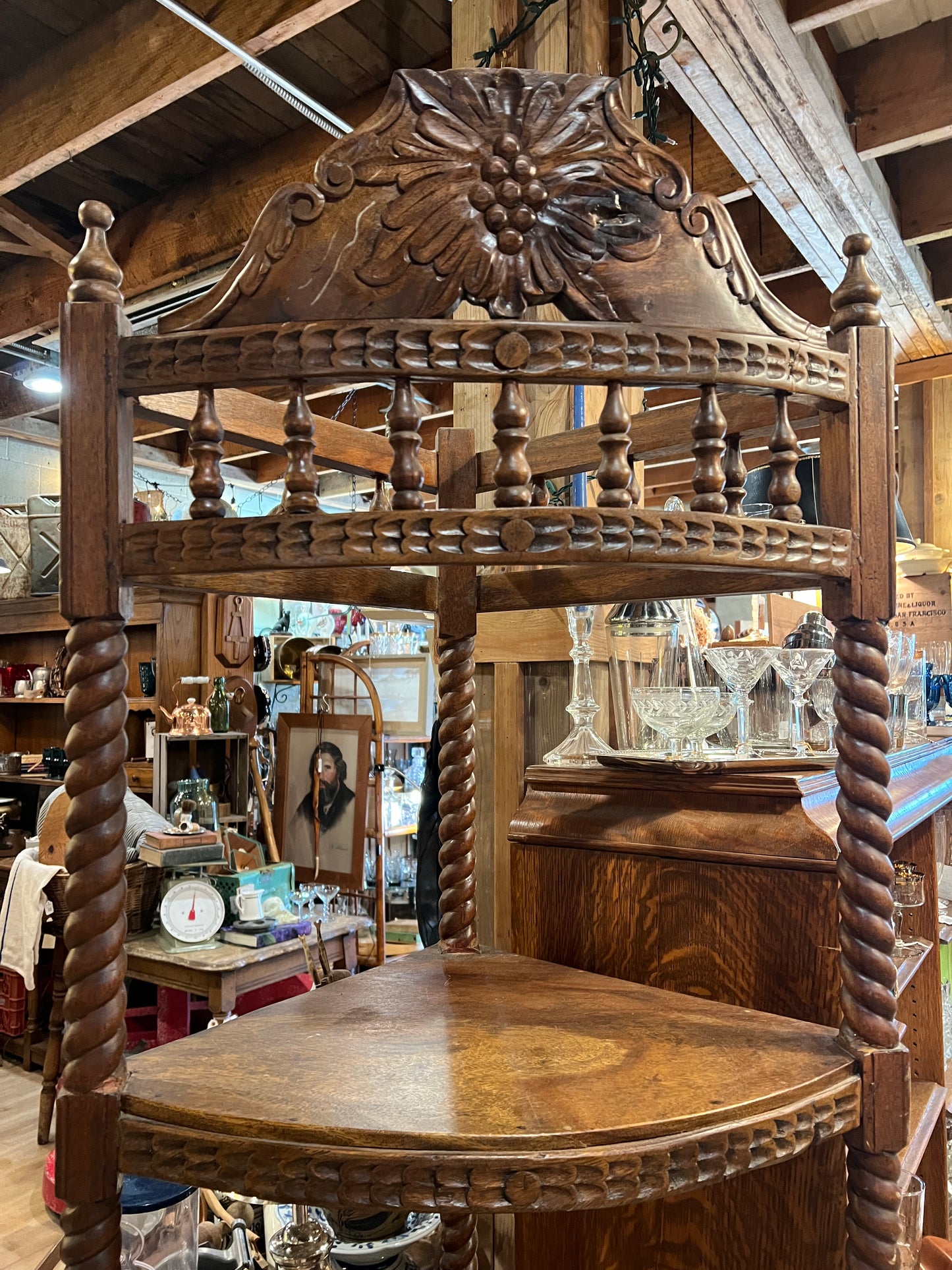 Ornate Wooden Hand Carved Corner Shelf