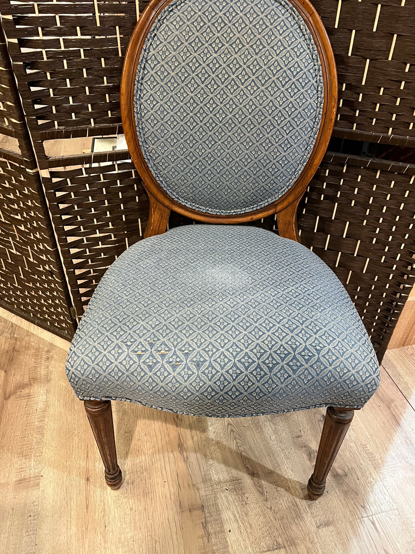 Blue French Oval Upholstered Chair
