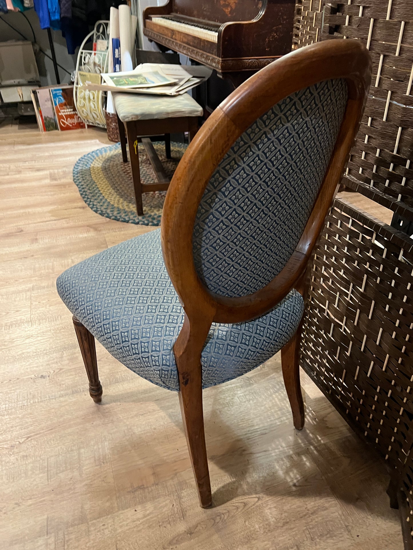 Blue French Oval Upholstered Chair