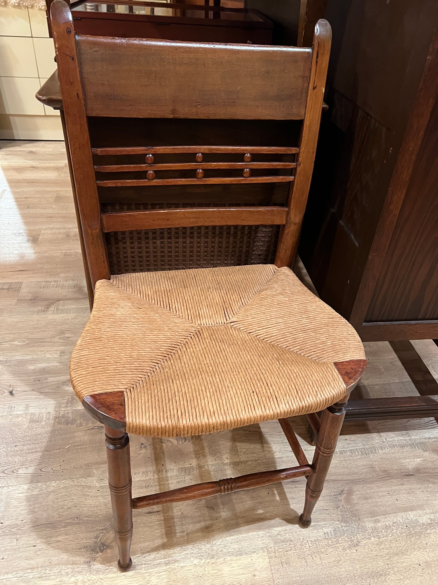 Antique Maple Chair with woven rush seat