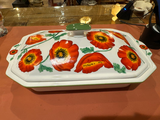 Vtg Cook Street Ceramic Poppy Casserole Dish