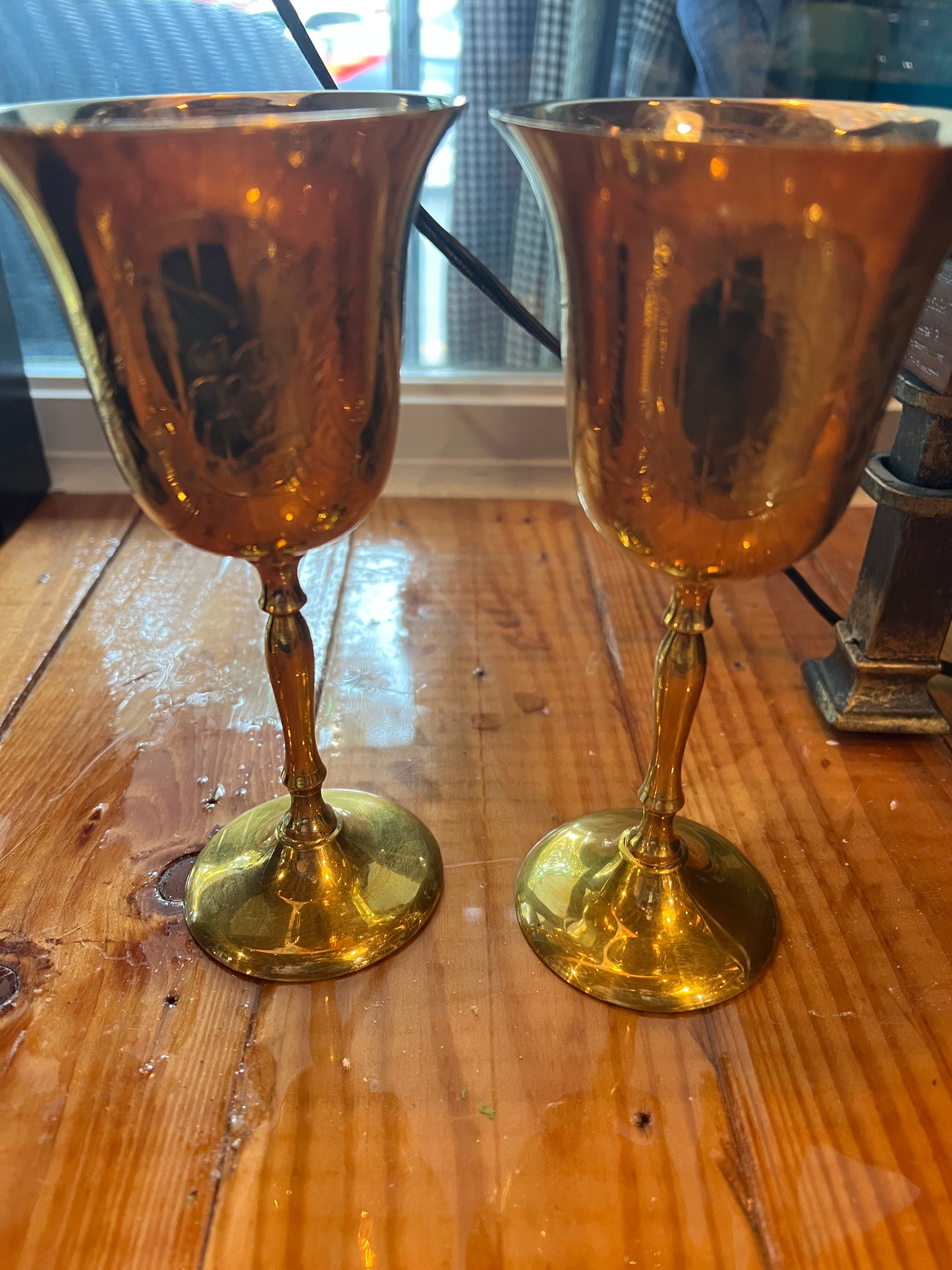 Vtg Pair Indian Made Gold Chalices