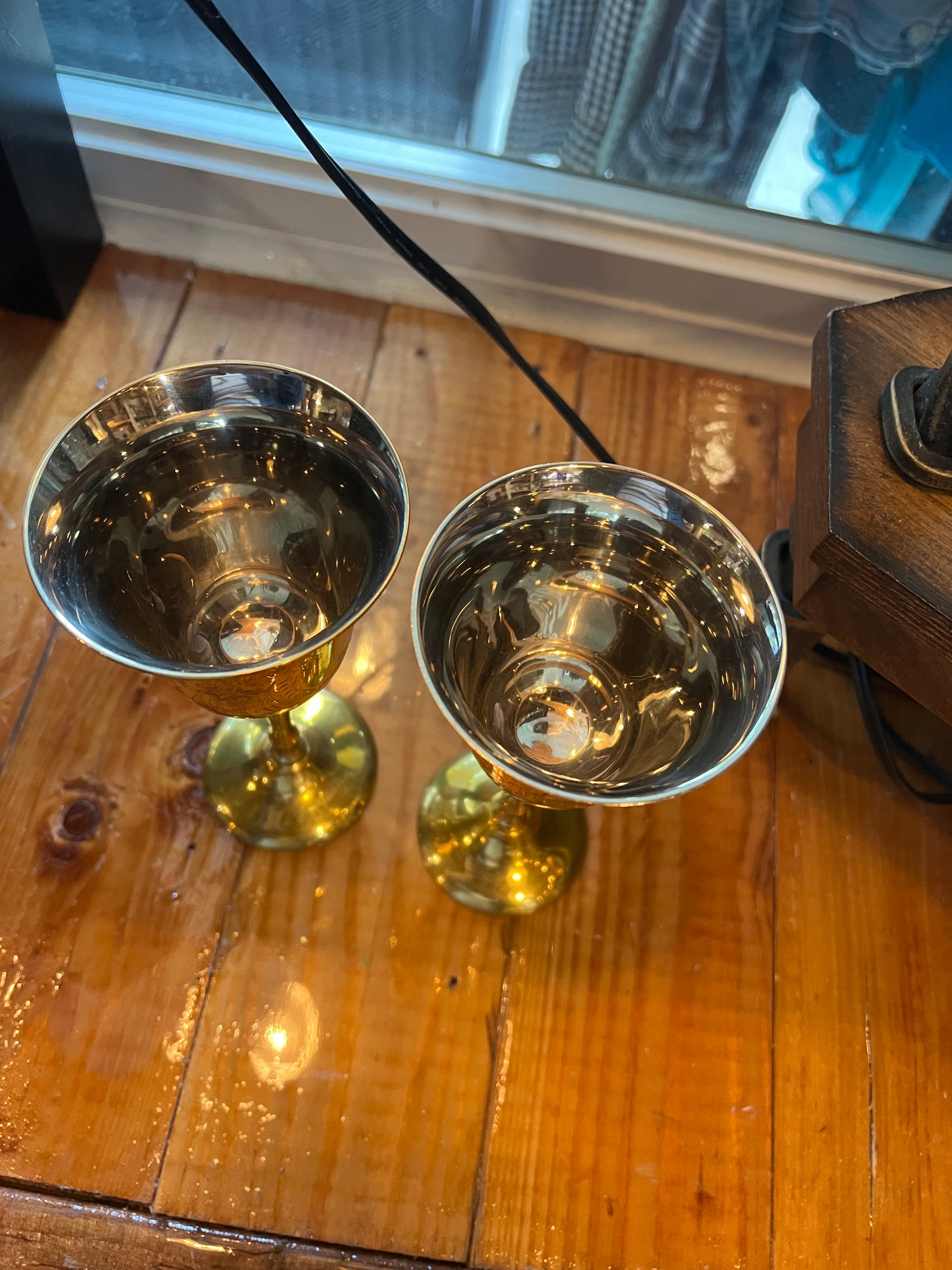 Vtg Pair Indian Made Gold Chalices