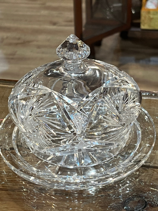 Vtg Cut Crystal Covered Dish