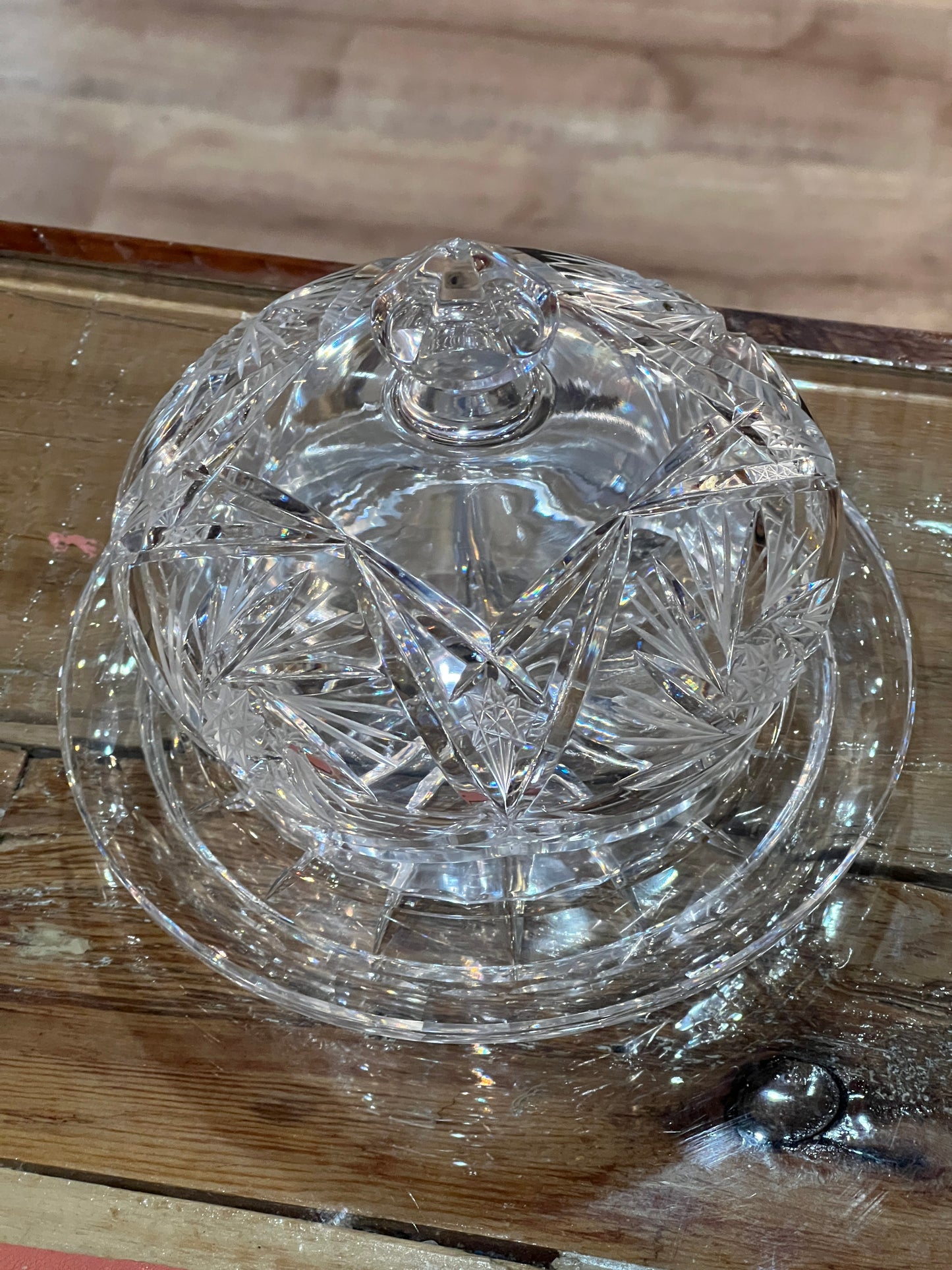 Vtg Cut Crystal Covered Dish