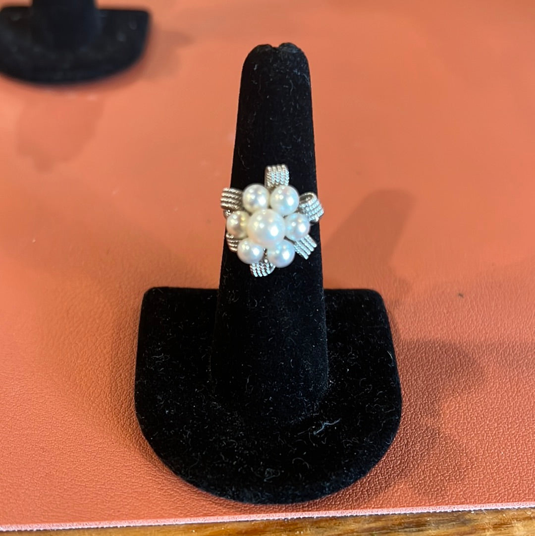 Crowned Pearl Silver Ring