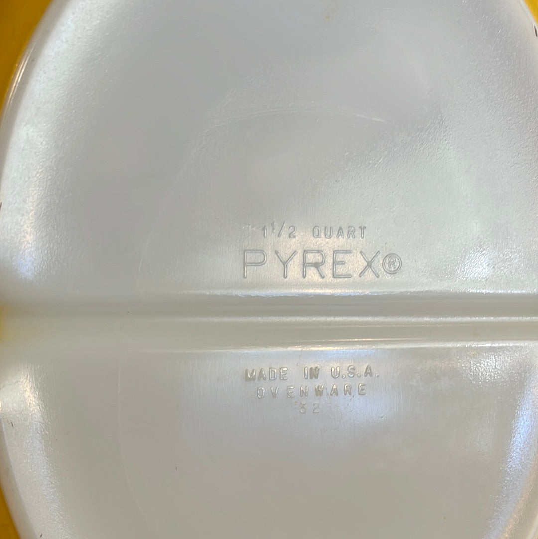 Vtg Pyrex Orange Divided Casserole Dish 1.5 Quart