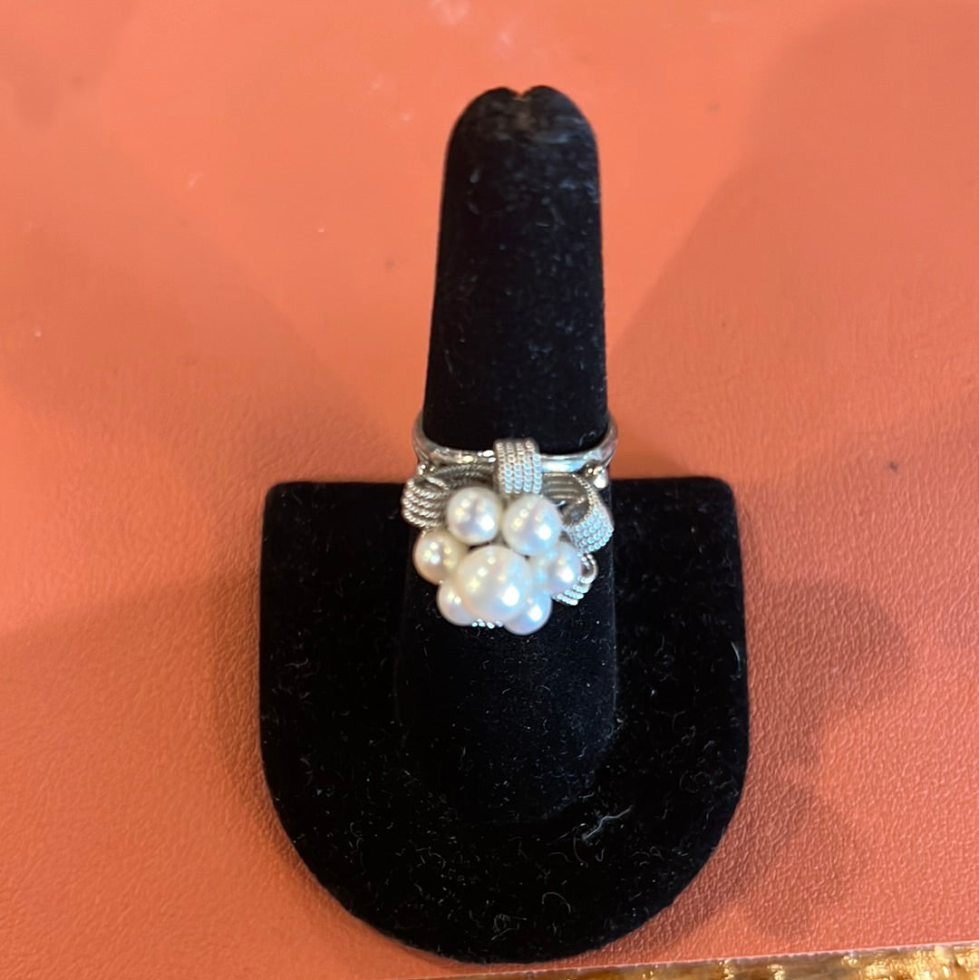 Crowned Pearl Silver Ring