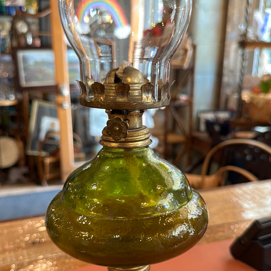 Hand Blown Green Glass Hurricane Lamp