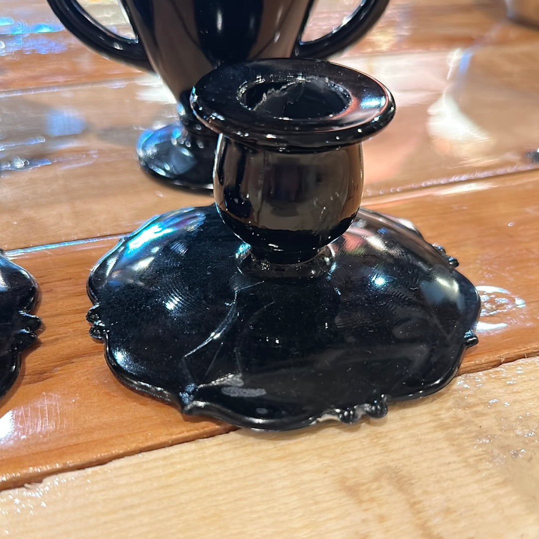 LE Smith Black Amethyst Candle Holders