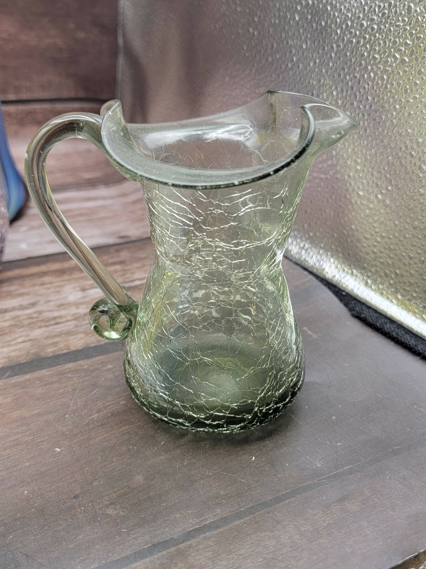Faint green medium crackle glass pitcher