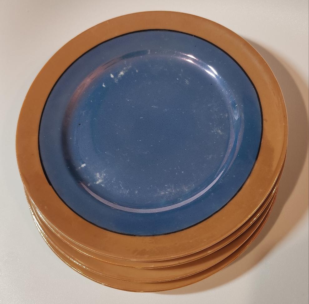 4-Vntg Blue/Peach Lusterware Japan Luncheon Plate