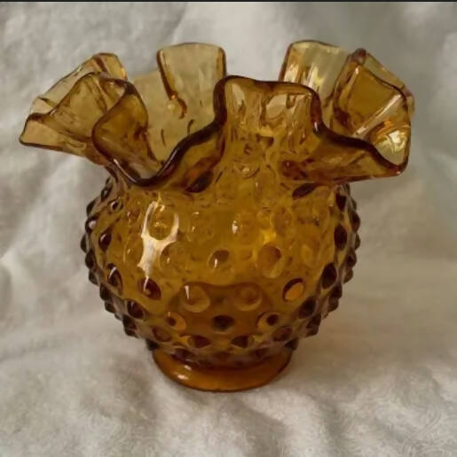 Vintage Fenton amber hobnail ruffle bowl