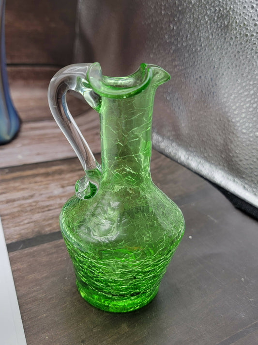 Small light green crackle glass pitcher