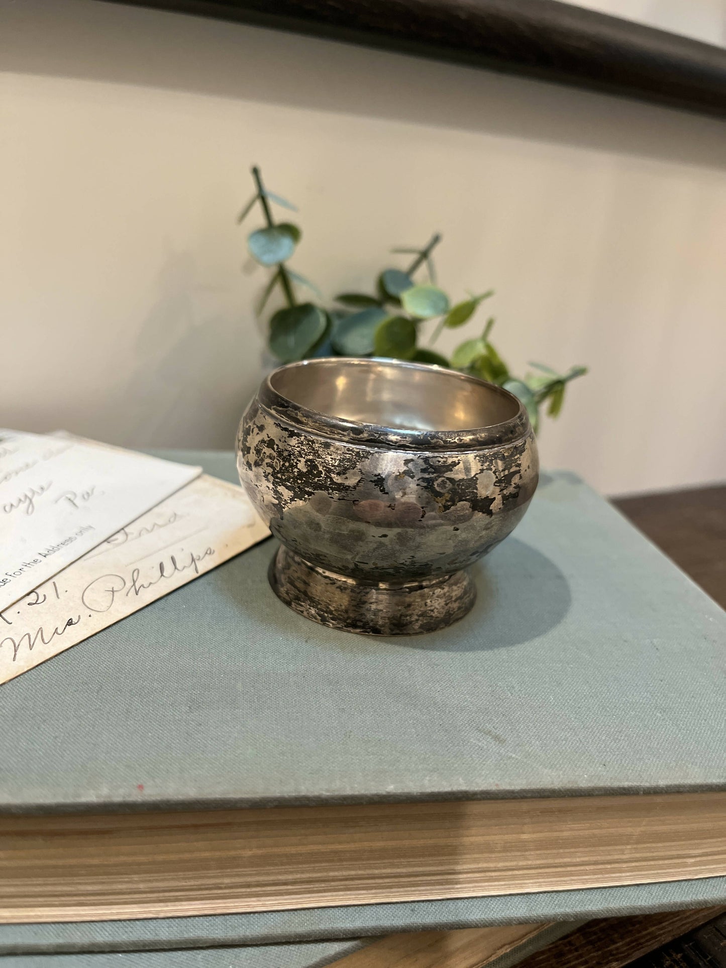 Small Silver Plate Footed Bowl with Hammered Detail