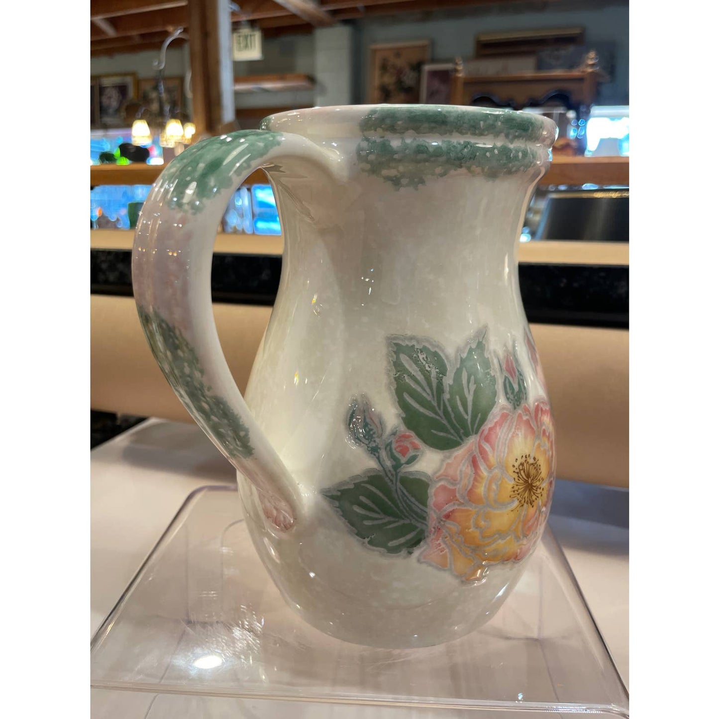 Italian Hand-Painted Floral Pitcher Vase