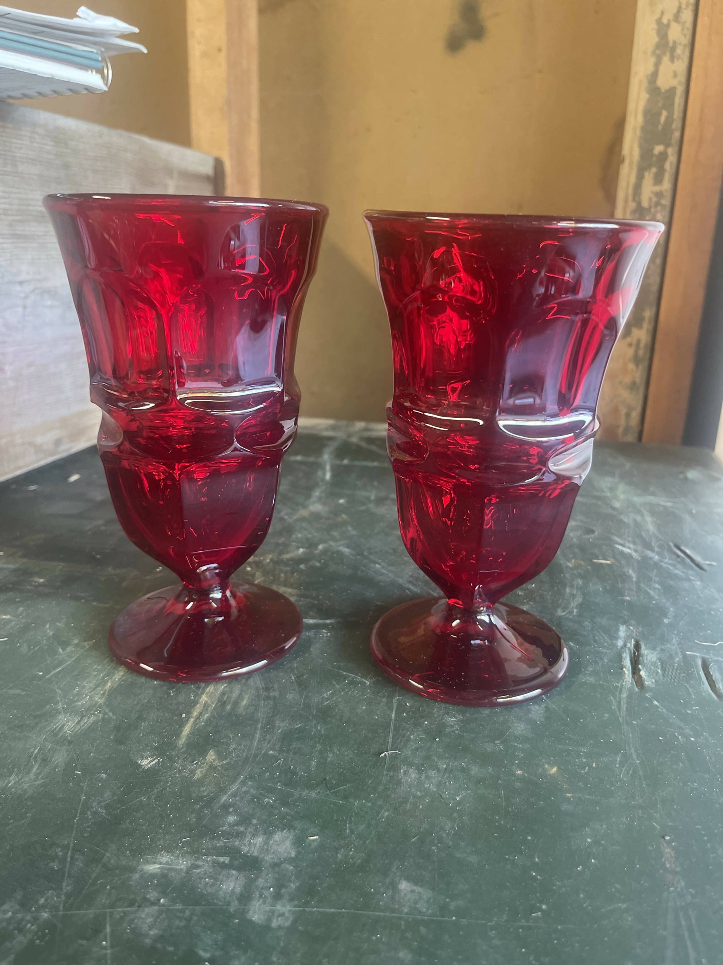 Fostoria Argus Red Ice Tea Goblets - Pair