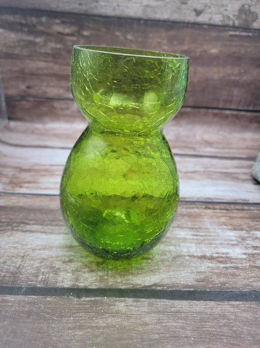 Green crackle glass vase