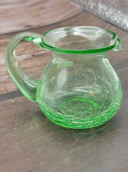 Small teal/green crackle glass pitcher