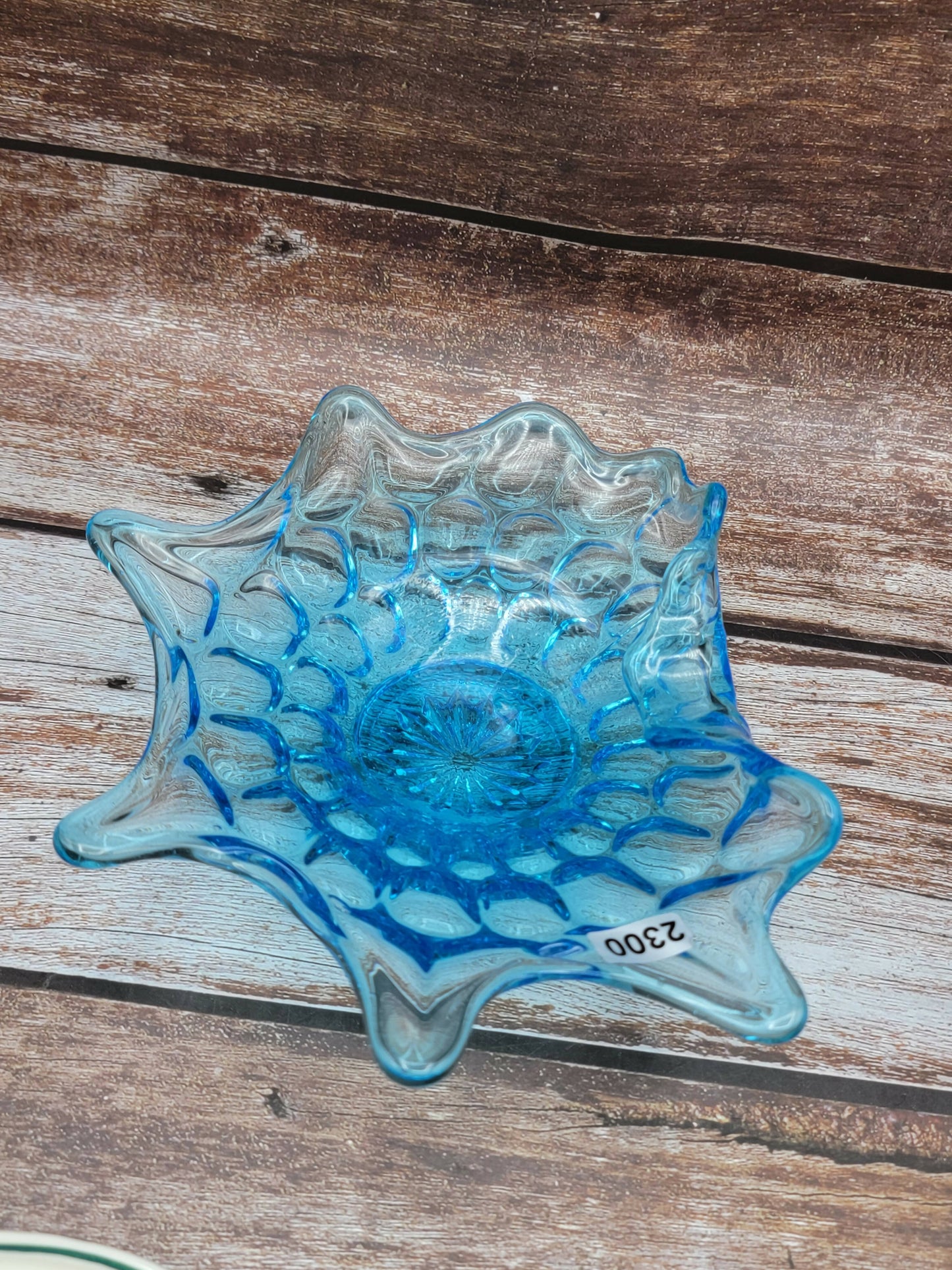 Vintage Fenton blue thumbprint glass dish