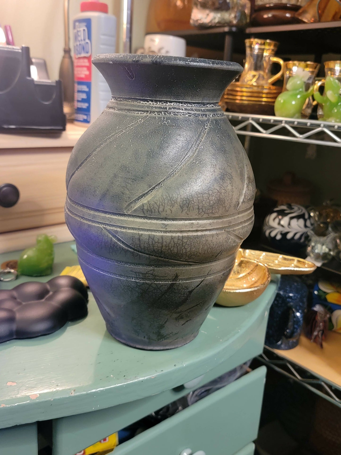 Signed Gary Johnson raku art pottery vase as is