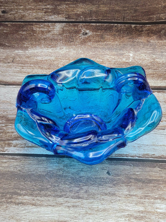 Blue glass ruffle bowl