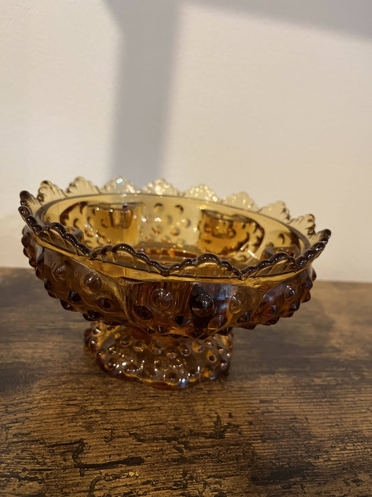 Fenton Amber Hobnail Footed Candle Holder