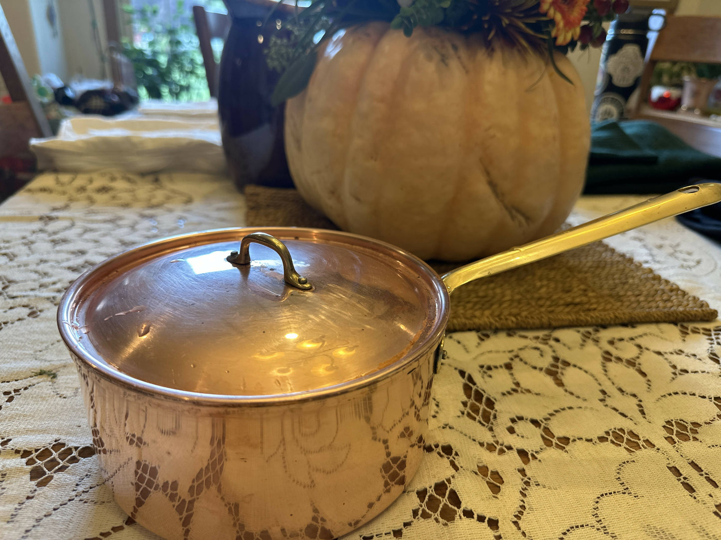 Vtg Copper Saucepot with Lid