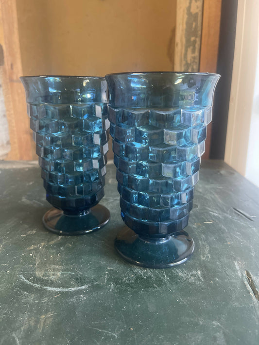 Vintage Indiana Glass Rivera Blue Goblet Pair